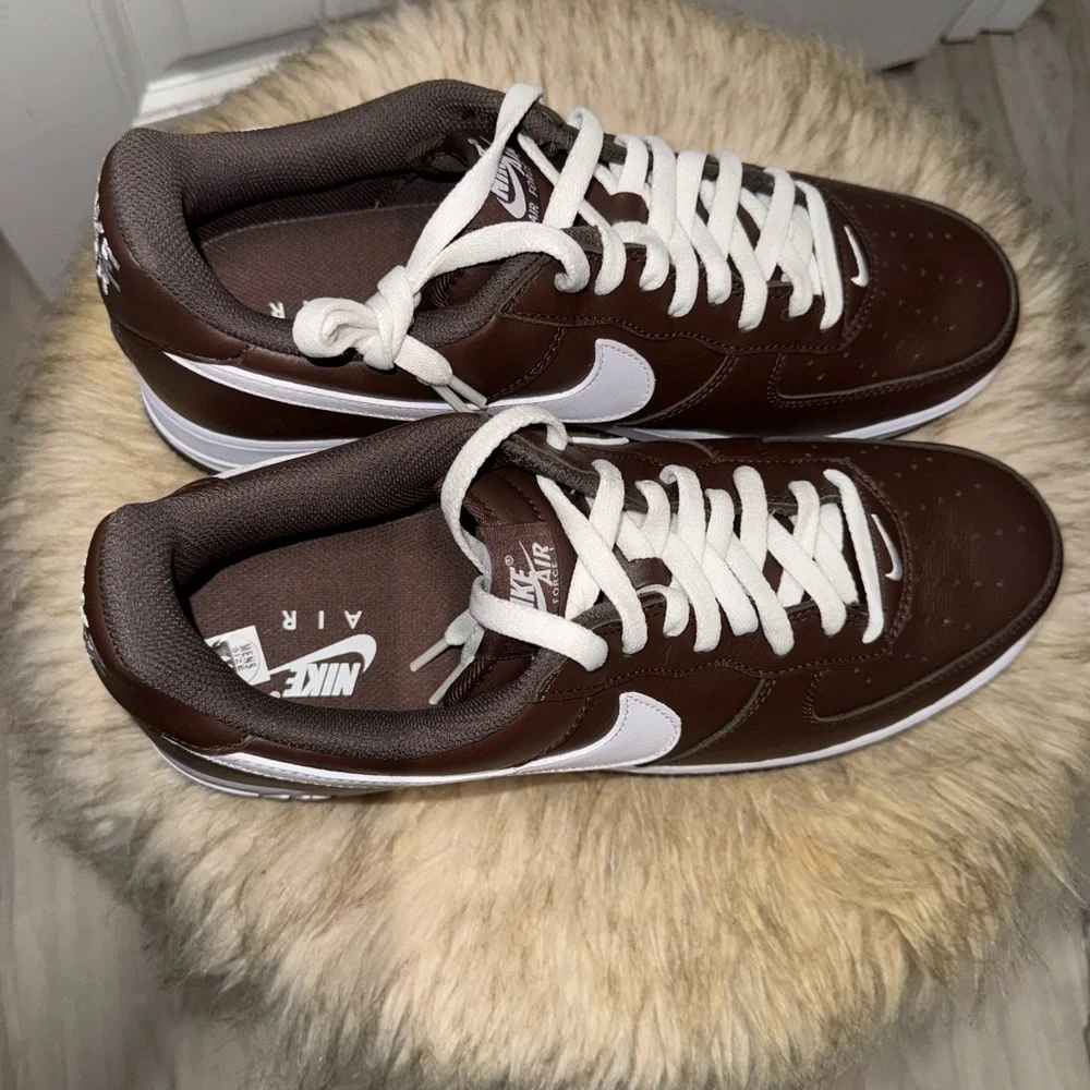 Nike Chocolate Brown and White Retro Air Force 1 Sneakers - Picture 3 of 8